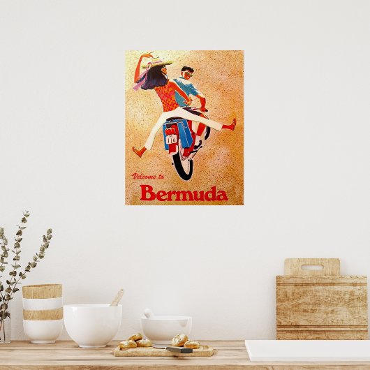 Poster Bermudes, couple heureux en moto (Cuisine)