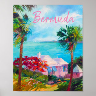 Poster Bermudes paradis des roses pastel et des bleus de