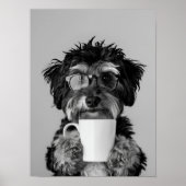 Poster Bernedoodle et café, art mural, noir et blanc (Devant)
