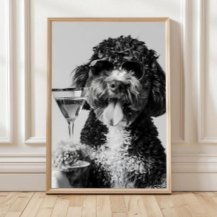 Poster Bernedoodle tenant un cocktail Œuvre d'art murale,