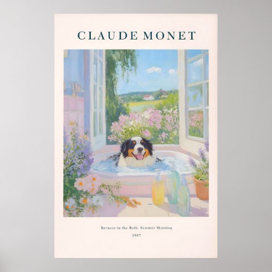 Poster Bernese Mountain Dog Art Print Monet Style Floral (Devant)