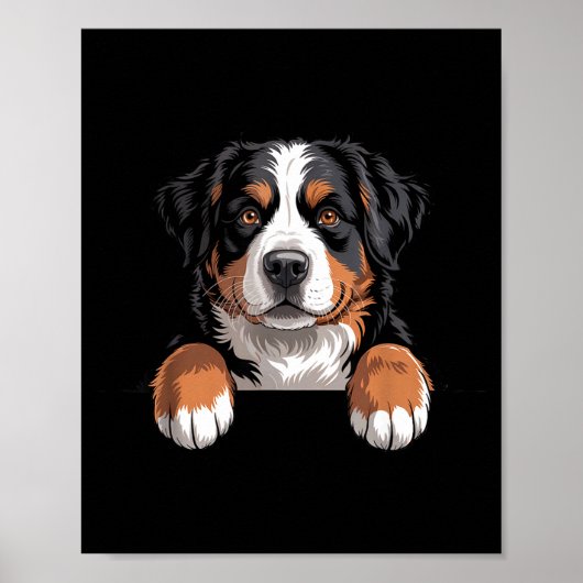 Poster Bernese Mountain Dog Funny Peeking Cket Berner Pup (Devant)