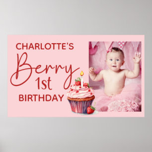 Poster Berry 1er Anniversaire Rose Rouge Fraise Nom Photo