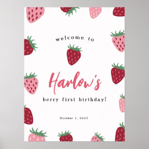 Poster Berry aux fraises roses et rouges premier annivers