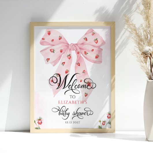 Poster Berry Bow doux Baby shower rose mignon Bienvenue