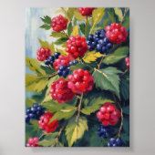 Poster Berry Bush Framboise Blackberry Watercolor Fruit (Devant)