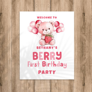 Poster Berry First Birthday Strawberry Bienvenue à la fêt