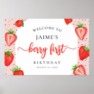 Poster Berry First Birthday Strawberry Girl Welcome