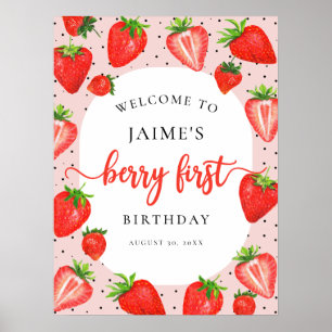 Poster Berry First Birthday Strawberry Girl Welcome