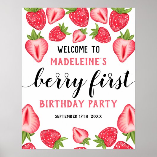 Poster Berry First Strawberry 1er fête d'anniversaire Bie (Devant)