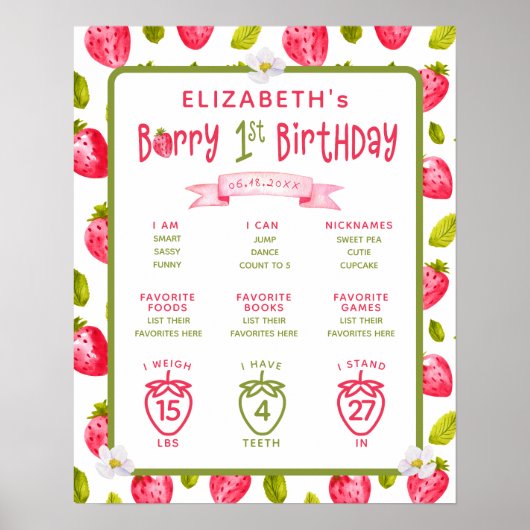Poster Berry fraise 1er anniversaire Jalons (Devant)