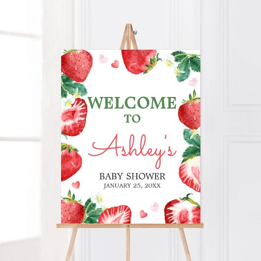 Poster Berry fraise Baby shower doux Bienvenue