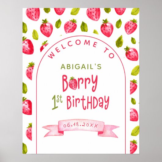 Poster Berry fraise Premier anniversaire Bienvenue (Devant)