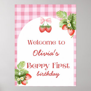 Poster Berry fraise rouge Premier Merci d'anniversaire