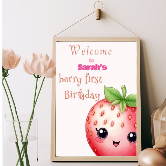 Poster Berry mignonne fraise de premier anniversaire