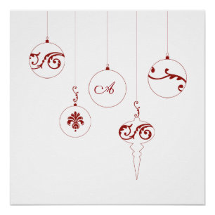 Poster Berry Rouge Monogramme Bauble ornements de Noël