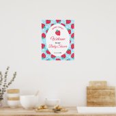 Poster Berry Sweet Blue Strawberry Baby Shower Welcome (Cuisine)