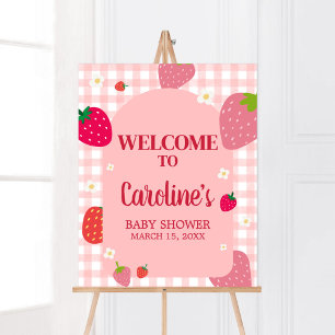Poster Berry Sweet En vichy Baby shower aux fraises Bienv