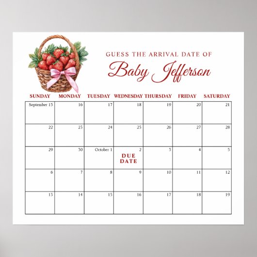Poster Berry Sweet Strawberry Guess Due Date Calendar (Devant)