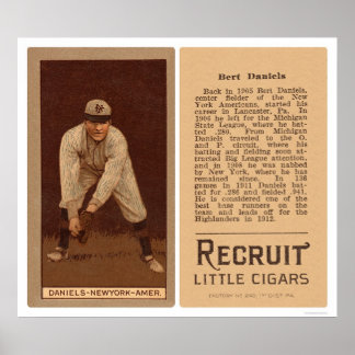 Poster Bert Daniels Yankees Baseball 1912