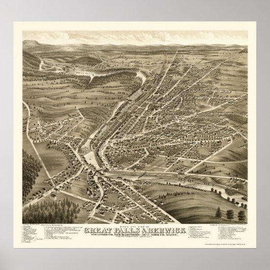 Poster Berwick, ME & Great Falls, NH Panoramic Map - 1877 (Devant)