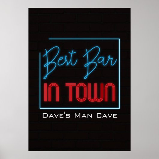Poster Best Bar in Town Neon Typographic Sign (Devant)