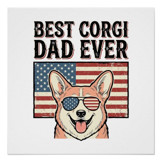 Poster Best Corgi Dad Ever Patriotic Vintage Dog Shirt_1 (Devant)