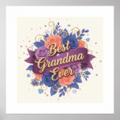 Poster Best Grandma Ever Floral (Devant)