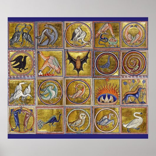 POSTER BESTIAIRE MÉDIÉVAL, ANIMAUX FANTASTIQUES, ROUGE D' (Devant)