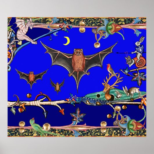 POSTER BESTIAIRE MÉDIÉVAL, BATS DE VOL ANIMAUX DE FORÊT B (Devant)