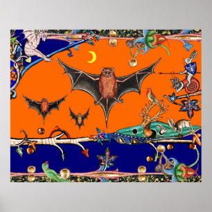 Poster BESTIAIRE MÉDIÉVAL, BATS DE VOL FORÊT ANIMAL Orang