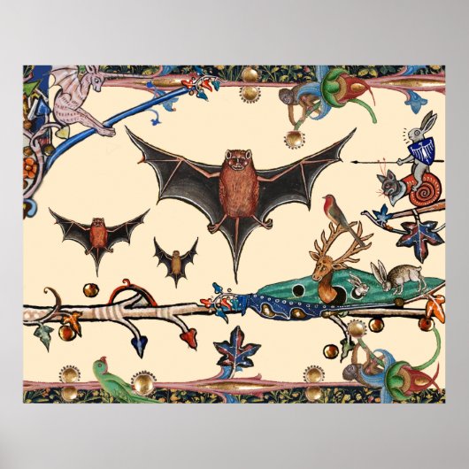 POSTER BESTIAIRE MÉDIÉVAL ÉTRANGE,ANIMAUX DE LA FORÊT CHA (Devant)