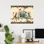 POSTER BESTIAIRE MÉDIÉVAL ÉTRANGE CHASSEUR CHAT, OISEAU, (Bureau à domicile)