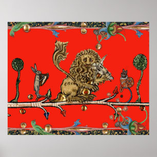 Poster BESTIAIRE MÉDIÉVAL FAIIT DE LA MUSIQUE Violoniste 