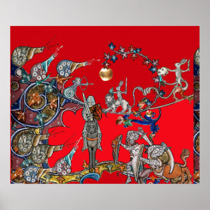 POSTER BESTIAIRE MÉDIÉVAL GUERRE, CHEVALIERS, ESCARGOTS G