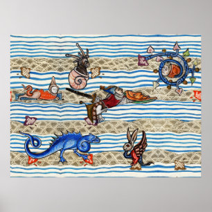 POSTER BESTIAIRE MÉDIÉVAL, MONSTRES DE MER IMAGINAIRES AN