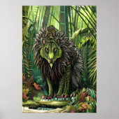 Poster Bête de lion imaginaire vert dans la forêt | Art A (Devant)