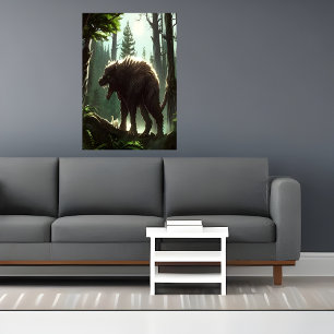 Poster Bête de loup effrayant dans la forêt   AI Art Post