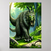 Poster Bête d'imaginaire vert dans la forêt | AI Art Post (Devant)