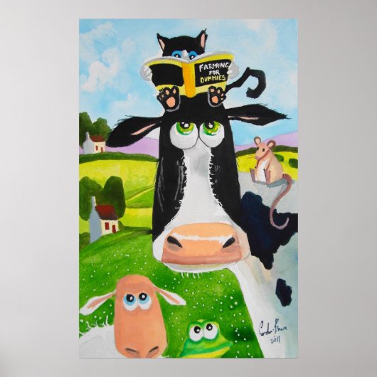 Poster Bêtes mignonnes peindre Chat de vache mouton greno (Devant)
