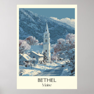 Poster Bethel Maine Village Vintage d'hiver Snow Art