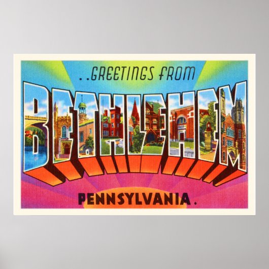 Poster Bethlehem Pennsylvania PA Vintage voyage Souvenir (Devant)