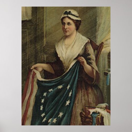 Poster Betsy Ross cousant le premier drapeau américain (Devant)