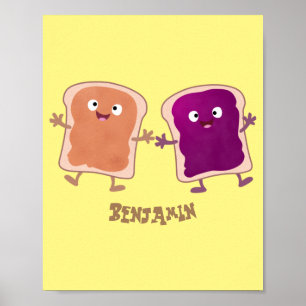 Poster Beurre d'arachide mignonne et caricature sandwich