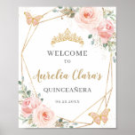 Poster Beurre floral bleu Quinceanera Anniversaire<br><div class="desc">Personnalisez ce joli panneau d'accueil floral rose vif avec votre propre libellé facilement et rapidement,  appuyez simplement sur le bouton customiser pour réorganiser et formater le style et le placement du texte. Idéal pour quinceanera,  fête d'anniversaire,  douche nuptiale,  baby shower,  nouveau bébé,  etc. (c) The Happy Cat Studio.</div>