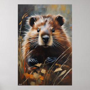 Poster Bever Olieverfstijl