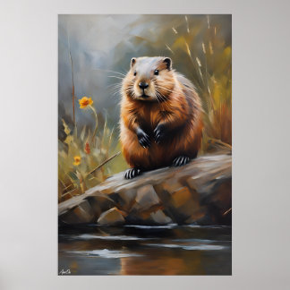 Poster | Bever | Olieverfstijl