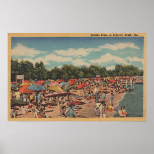 Poster Beverley Beach, MD - Sunbathing Scene