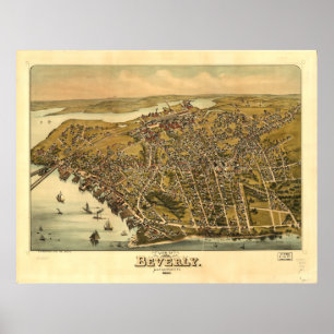 Poster Beverly Massachusetts 1886 Carte panoramique antiq