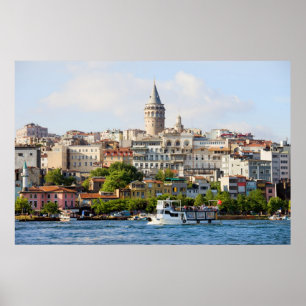 Poster Beyoglu District and Galata Tower in Istanbul